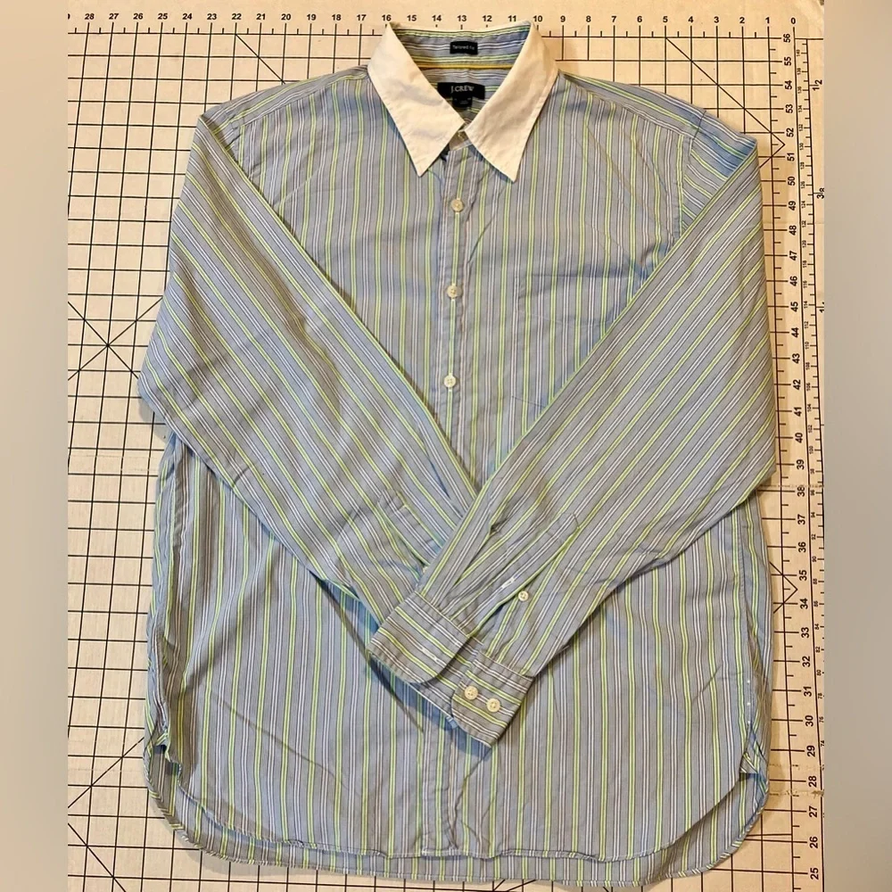 J. Crew Men’s‎ Size Large Blue/Green Striped Tailored Fit Button Down Shirt